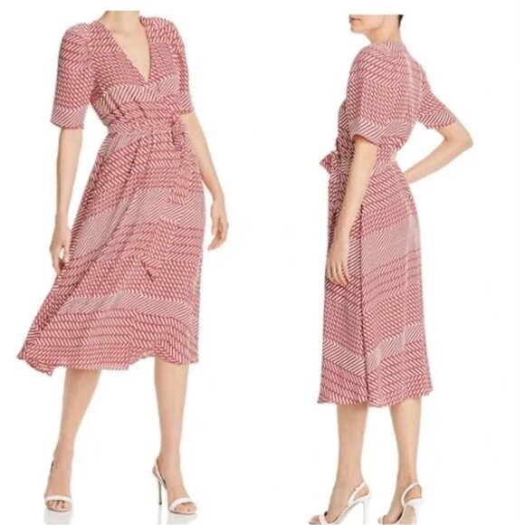 Joie Cata Wrap Dress 10 Midi Red Patchwork Pattern Stripe - Picture 15 of 15